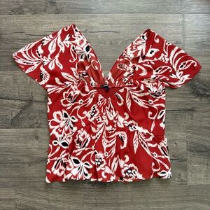 Express Floral Red White Crop Top Blouse Size Small Women